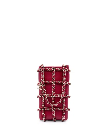 Pre-owned Chanel 2020 Lambskin Tech Me Out Clutch With Chain Crossbody Bag In Red