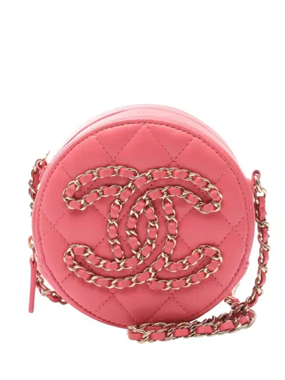 Pre-owned Chanel 2020 Large Cc Quilted Lambskin Round Clutch With Chain Crossbody Bag In Pink