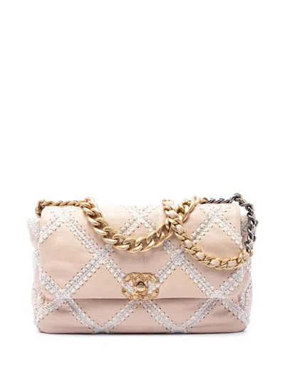 Pre-owned Chanel 2020 Large Crochet Calfskin 19 Flap Satchel In Neutrals