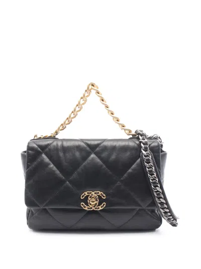 Pre-owned Chanel 2020 Large Lambskin 19 Flap Satchel In Black