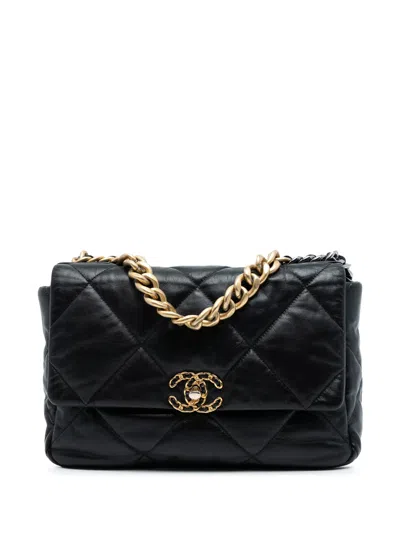 Pre-owned Chanel 2020 Large Lambskin 19 Flap Satchel In Black