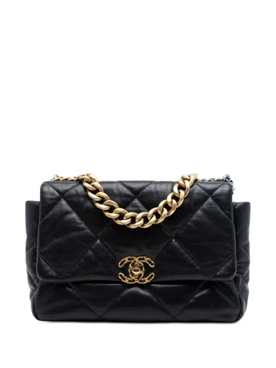 Pre-owned Chanel 2020 Large Lambskin 19 Flap Satchel In Black