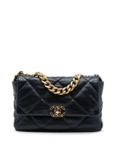 Pre-owned Chanel 2020 Large Lambskin 19 Flap Satchel In Black