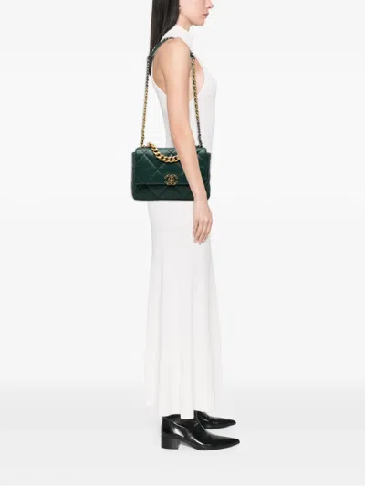 Pre-owned Chanel 2020 Large Lambskin 19 Flap Satchel In Green