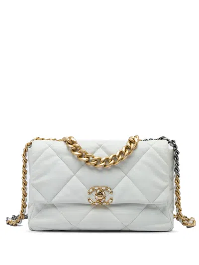 Pre-owned Chanel 2020 Large Lambskin 19 Flap Satchel In White