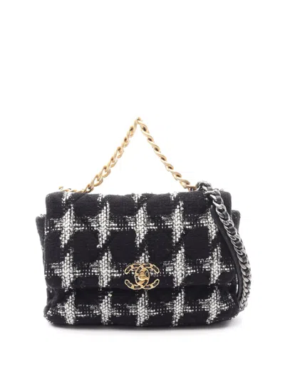 Pre-owned Chanel 2020 Large Tweed 19 Flap Satchel In Black