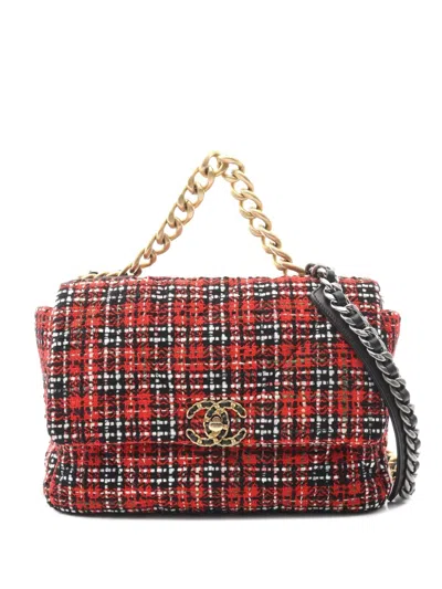 Pre-owned Chanel 2020 Large Tweed 19 Flap Satchel In Red