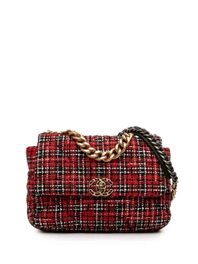 Pre-owned Chanel 2020 Large Tweed 19 Flap Satchel In Red