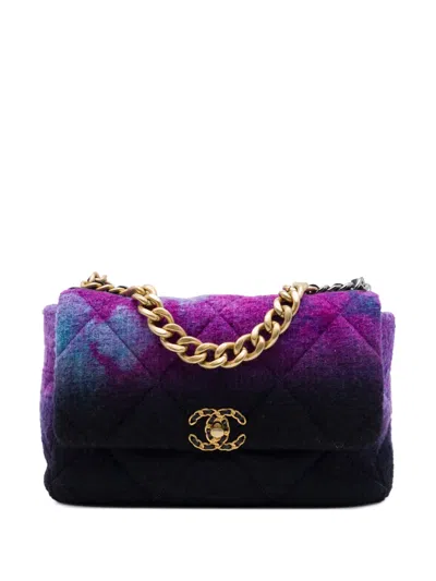 Pre-owned Chanel 2020 Large Tweed Ombre 19 Flap Satchel In Purple