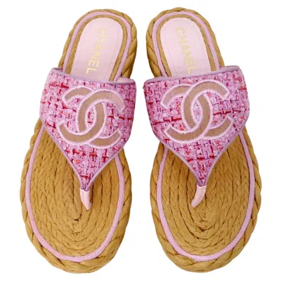 Pre-owned Chanel 2020 Light Purple & Pink Tweed & Mesh Thong Sandals