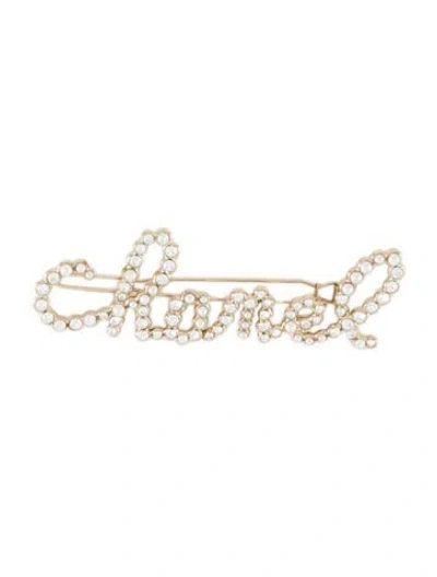 Pre-owned Chanel 2020 Logo Hair Clip In Gold