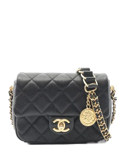 Pre-owned Chanel 2020 Matelasse Camellia Chain Shoulder Bag In Black