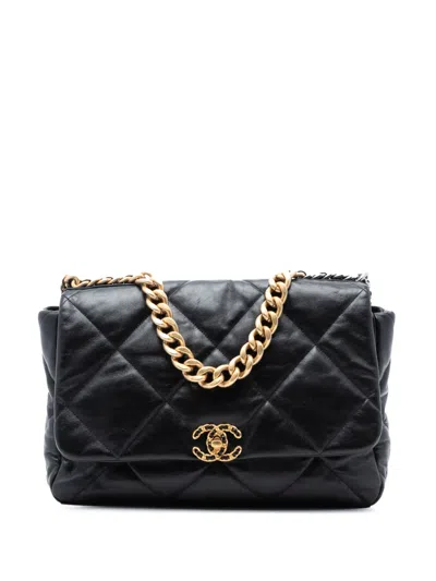 Pre-owned Chanel 2020 Maxi Lambskin 19 Flap Satchel In Black
