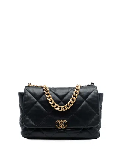 Pre-owned Chanel 2020 Maxi Lambskin 19 Flap Satchel In Black