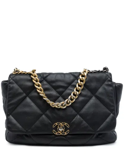 Pre-owned Chanel 2020 Maxi Lambskin 19 Flap Satchel In Black