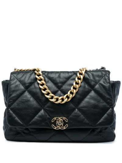 Pre-owned Chanel 2020 Maxi Lambskin 19 Flap Satchel In Black