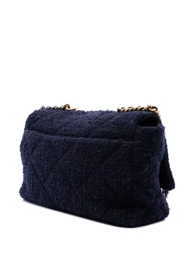 Pre-owned Chanel 2020 Maxi Tweed 19 Flap Satchel In Blue