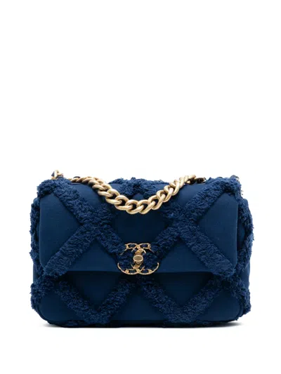 Pre-owned Chanel 2020 Medium Canvas And Cotton 19 Flap Satchel In Blue