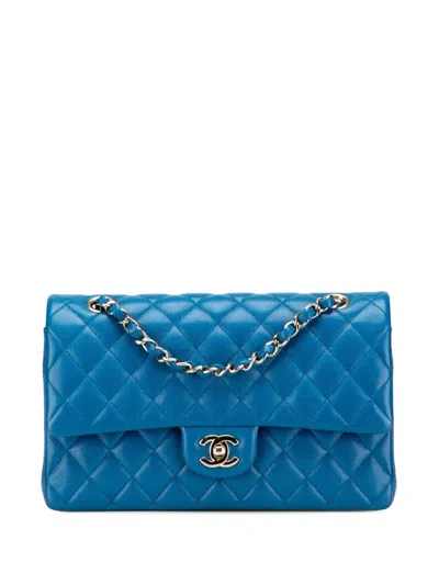 Pre-owned Chanel 2020 Medium Classic Caviar Double Flap Shoulder Bag In Blue