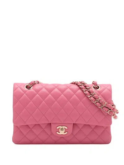 Pre-owned Chanel 2020 Medium Classic Caviar Double Flap Shoulder Bag In Pink