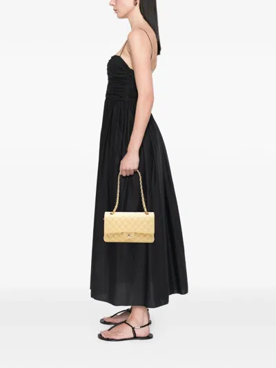 Pre-owned Chanel 2020 Medium Classic Lambskin Double Flap Shoulder Bag In Yellow