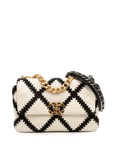 Pre-owned Chanel 2020 Medium Crochet Calfskin 19 Flap Satchel In White
