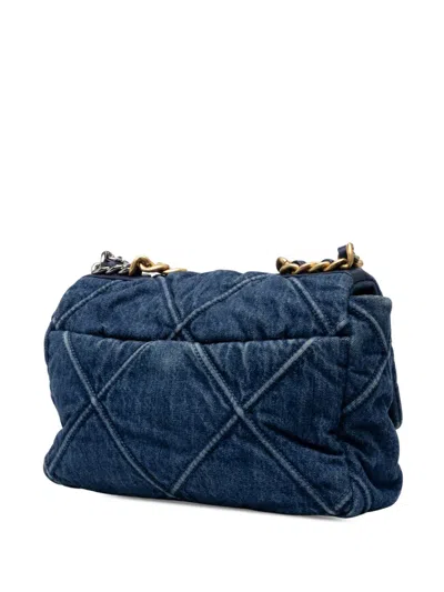 Pre-owned Chanel 2020 Medium Denim 19 Flap Satchel In Blue
