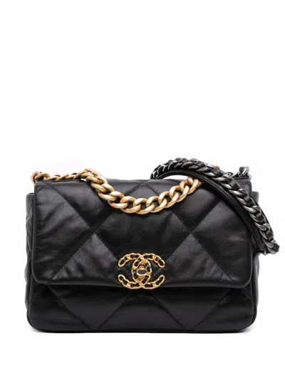 Pre-owned Chanel 2020 Medium Lambskin 19 Flap Satchel In Black