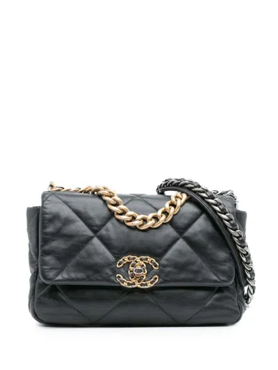 Pre-owned Chanel 2020 Medium Lambskin 19 Flap Satchel In Black