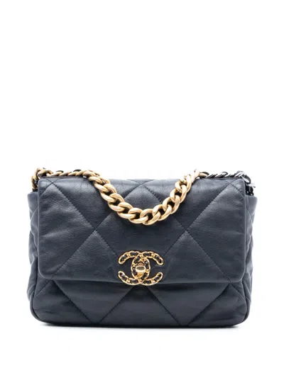Pre-owned Chanel 2020 Medium Lambskin 19 Flap Satchel In Black