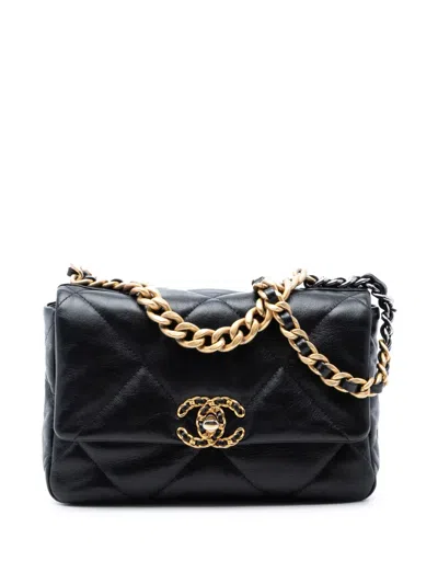 Pre-owned Chanel 2020 Medium Lambskin 19 Flap Satchel In Black