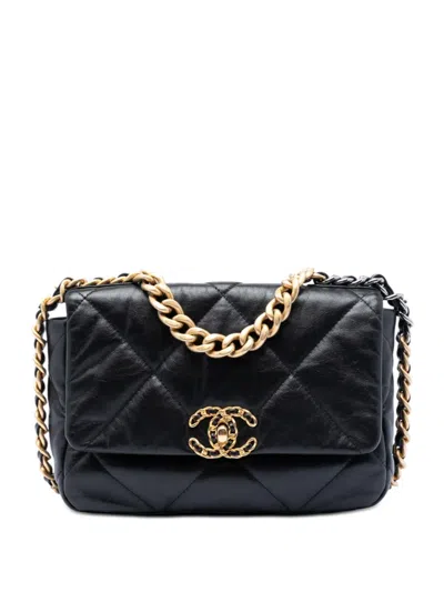 Pre-owned Chanel 2020 Medium Lambskin 19 Flap Satchel In Black