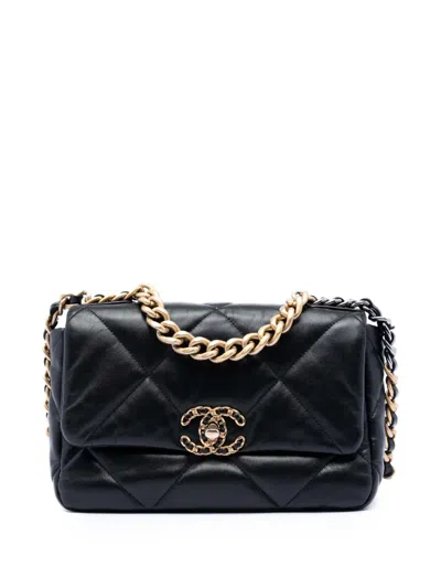 Pre-owned Chanel 2020 Medium Lambskin 19 Flap Satchel In Black