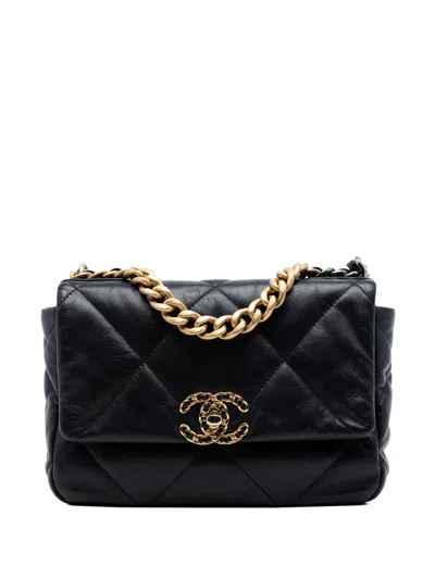 Pre-owned Chanel 2020 Medium Lambskin 19 Flap Satchel In Black