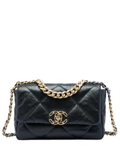 Pre-owned Chanel 2020 Medium Lambskin 19 Flap Satchel In Black