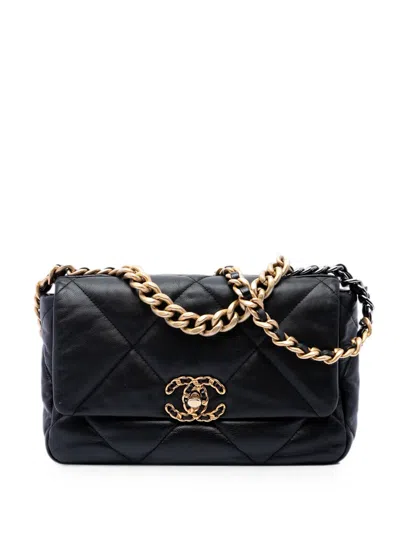 Pre-owned Chanel 2020 Medium Lambskin 19 Flap Satchel In Black