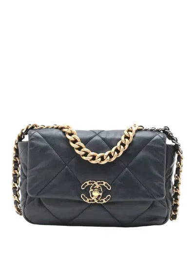 Pre-owned Chanel 2020 Medium Lambskin 19 Flap Satchel In Blue