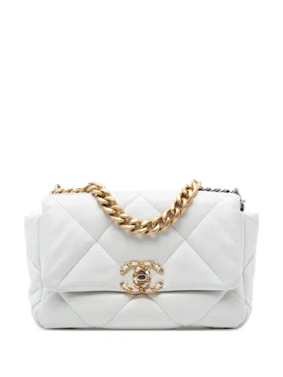 Pre-owned Chanel 2020 Medium Lambskin 19 Flap Satchel In White