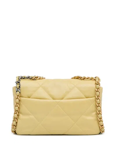 Pre-owned Chanel 2020 Medium Lambskin 19 Flap Satchel In Yellow