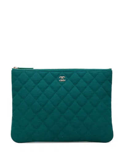 Pre-owned Chanel 2020 Medium Quilted Jersey O Case Clutch Bag In Blue