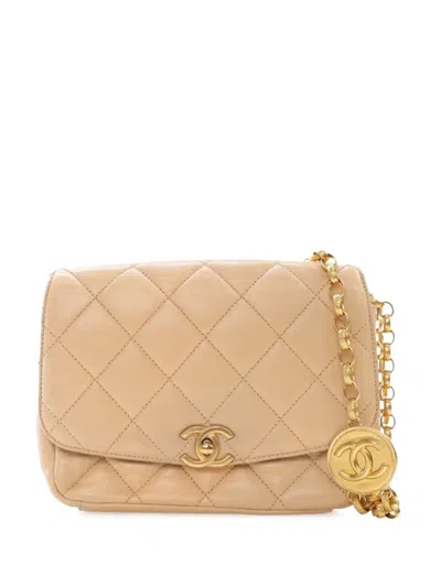 Pre-owned Chanel 2020 Medium Quilted Lambskin Cc Coin Flap Crossbody Bag In Brown