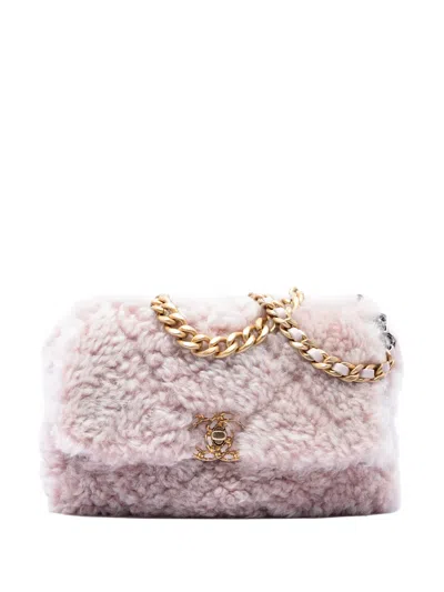 Pre-owned Chanel 2020 Medium Shearling 19 Flap Satchel In Pink