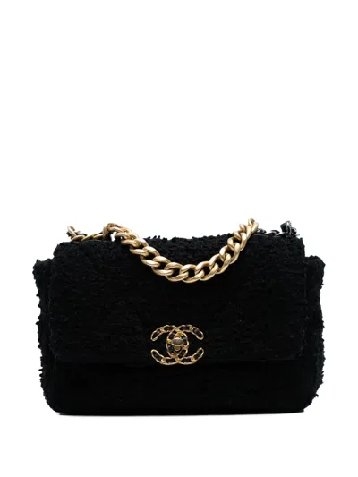 Pre-owned Chanel 2020 Medium Tweed 19 Flap Satchel In Black