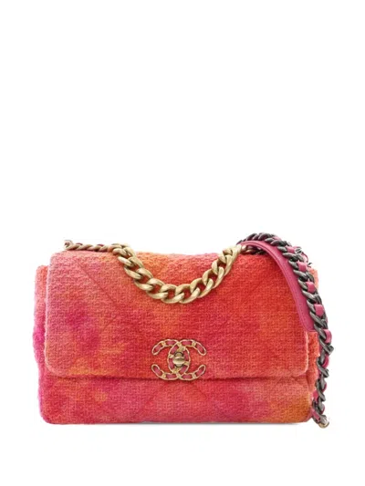 Pre-owned Chanel 2020 Medium Tweed 19 Flap Satchel In Pink
