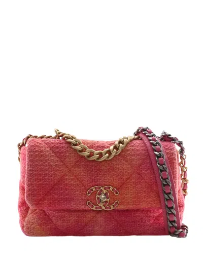Pre-owned Chanel 2020 Medium Tweed Ombre 19 Flap Satchel In Pink
