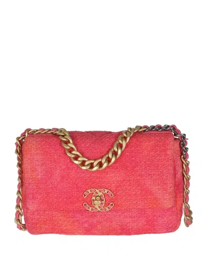Pre-owned Chanel 2020 Medium Tweed Quilted 19 Shoulder Bag In Pink