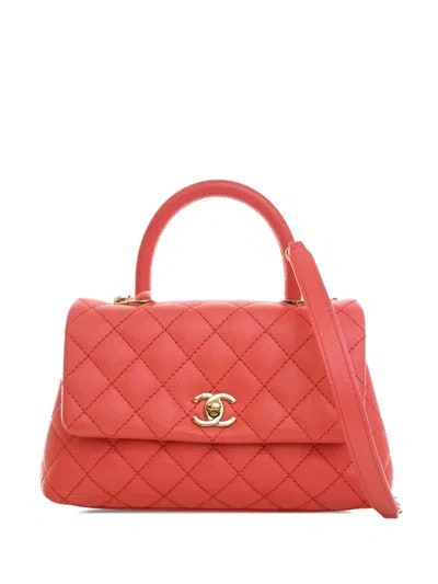 Pre-owned Chanel 2020 Mini Caviar Coco Top Handle Bag Satchel In Orange