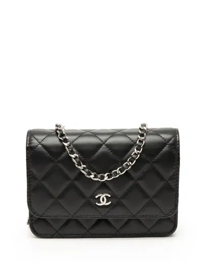 Pre-owned Chanel 2020 Mini Cc Lambskin Wallet On Chain Crossbody Bag In Black
