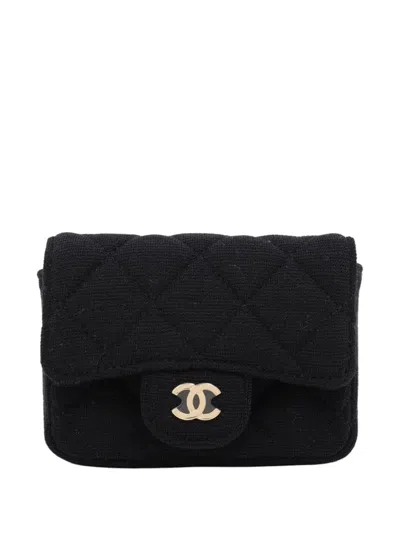 Pre-owned Chanel 2020 Mini Classic Jersey Flap Belt Bag In Black