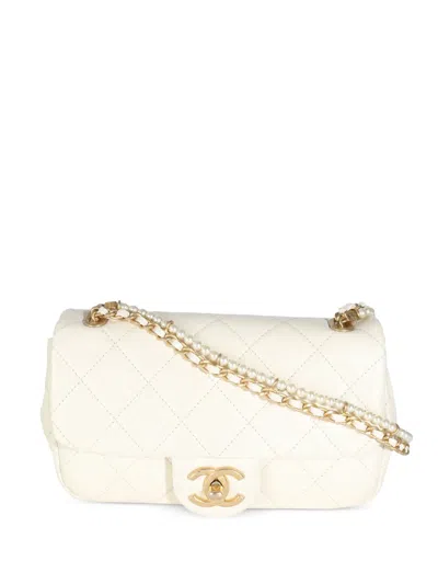 Pre-owned Chanel 2020 Mini Flap Shoulder Bag In White